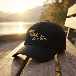 One Day at a Time - Embroidered Dad Hat | Recovery Headwear - Black Classic Dad Hat - Sobervation