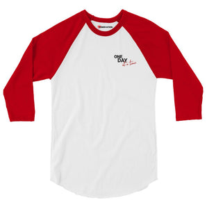 One Day at a Time Embroidered Unisex 3/4 Sleeve Raglan Shirt - White/Red / S | Sobervation
