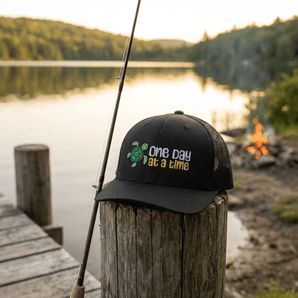 One Day at a Time Turtle Trucker Hat – Steady Sobriety Journey - Black Retro Trucker Hat - Sobervation
