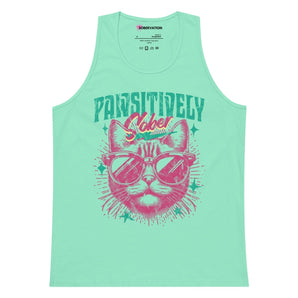 Pawsitively Sober Unisex Tank Top - Cat Lover Recovery Apparel - Mint / S | Sobervation