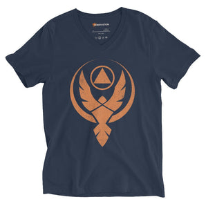 Phoenix Reborn V-Neck Tee – Rise from the Ashes - Navy / S | Sobervation