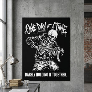 One Day At A Time Sobriety Poster | Skeleton Duct Tape Art Print | Sober Translations 18x24