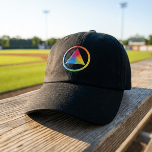 Rainbow Sobriety Symbol Dad Hat - Pride Recovery Embroidered Cap - Black | Sobervation