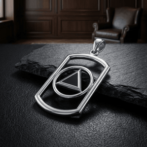 Recovery Dog Tag Pendant – Sterling Silver Sobriety Symbol Jewelry TPD6048 - Synthetic Black Onyx Pendant - Sobervation