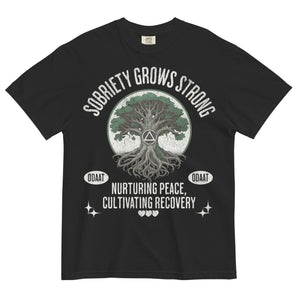 Recovery Roots Heavyweight Tee – Sobriety Grows Strong - Black / S | Sobervation