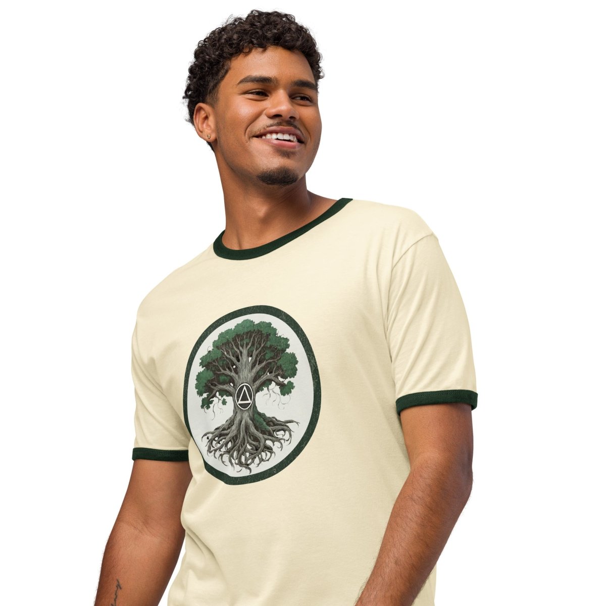Recovery Roots Ringer Tee – Minimalist Sobriety Tree Shirt – Sobervation