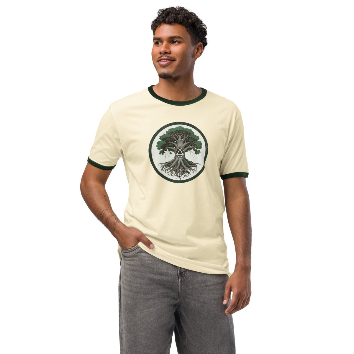 Recovery Roots Ringer Tee – Minimalist Sobriety Tree Shirt – Sobervation