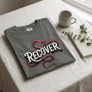 Recovery Snake - Transformation & Rebirth Heavyweight Tee - Pepper Heavyweight Graphic Print Tee - Sobervation