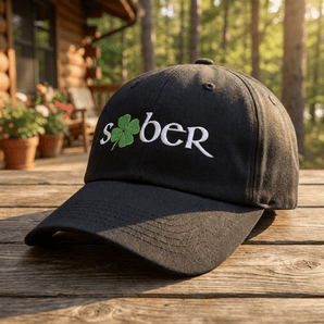 Shamrock Sober Gaelic Dad Hat - Irish Recovery Cap - Black Classic Dad Hat - Sobervation