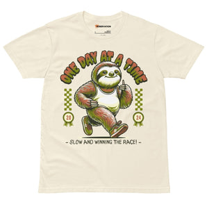 One Day at a Time Sloth Premium Unisex Tee - Slow and Winning Recovery Shirt - S | Sobervation
