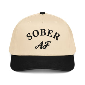 Sober AF 5-Panel Mid-Profile Baseball Cap – Embroidered Statement Recovery Hat - Black/Natural | Sobervation