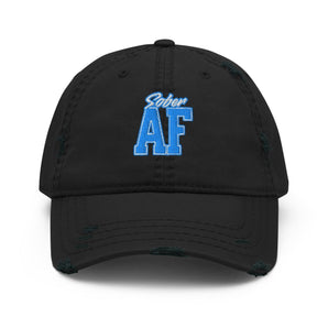 Sober AF Embroidered Distressed Dad Hat - Premium Recovery Streetwear - Black | Sobervation