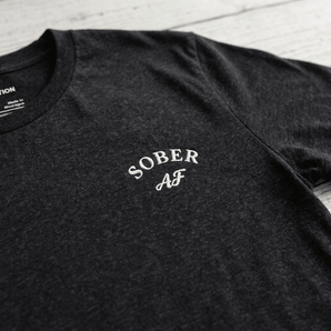 Sober AF - Embroidered T-Shirt | Recovery Apparel - Black Heather Embroidered T Shirt - Sobervation