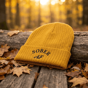 Sober AF - Gold Ribbed Knit Beanie | Recovery Headwear - Ribbed Knit Beanie - Sobervation
