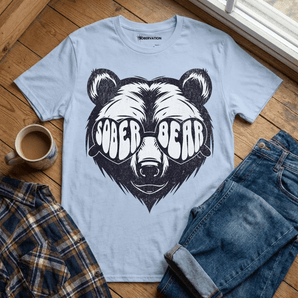 Sober Bear Heart Shades Essential Tee – Cool Vibes Recovery Apparel - Light Blue Graphic Print T Shirt - Sobervation