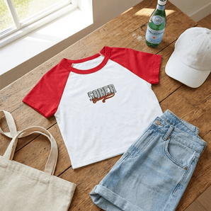Sober Champion Embroidered Women's Micro Rib Raglan Baby Tee - White/Red Micro Rib Raglan Baby Tee - Sobervation
