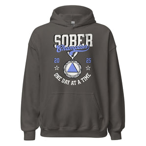 Sober Champion Hoodie – One Day at a Time - Charcoal / S | Sobervation
