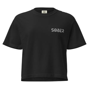 Sober Embroidered Women's Heavyweight Boxy T-Shirt | Comfort Colors 3023CL - Black / S | Sobervation