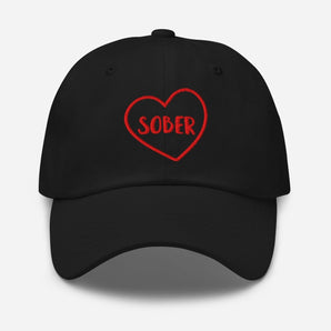 SOBER in a Heart – Embroidered Dad Hat - Black | Sobervation