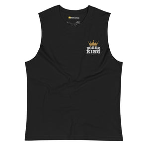 Sober King & Crown Embroidered Muscle Shirt | Unisex Tank - S | Sobervation
