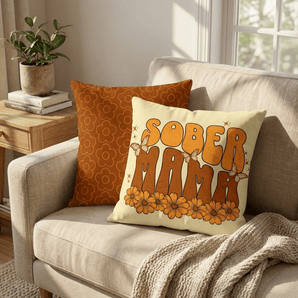 Sober Mama Blossom Pillow – Floral Throw Pillow for Recovery - 18″×18″ Pillow - Sobervation
