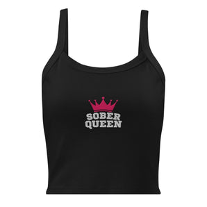 Sober Queen Embroidered Tank Top | Women's Micro-Rib - Solid Black Blend / XS | Sobervation