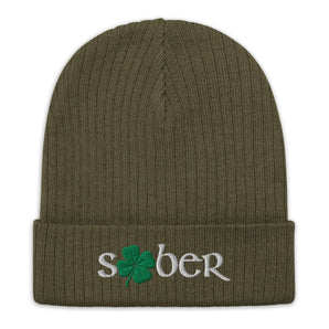 Sober Shamrock Embroidered Ribbed Knit Beanie - Premium Recovery Streetwear - Default Title | Sobervation