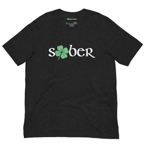 Sober Shamrock St. Patrick's Day Tee - Lucky Recovery Shirt - Black Heather / XS | Sobervation