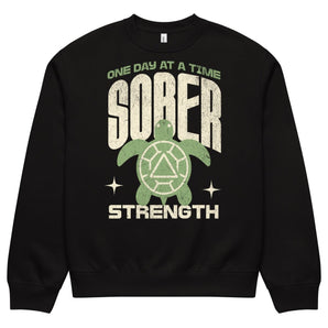 Sober Strength Oversized Sweatshirt – Recovery Turtle - Black / S | Sobervation