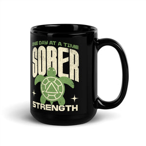Sober Strength Recovery Turtle Black Glossy Mug - 11 oz | Sobervation