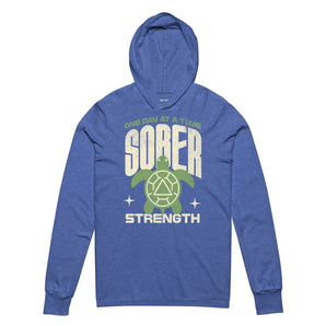 Sober Strength Turtle Hooded Long Sleeve Tee – Steady Recovery Style - Heather True Royal / XS | Sobervation