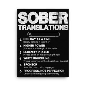 Sober Translations Canvas – Funny & Relatable Recovery Wall Art - 24″×32″ | Sobervation