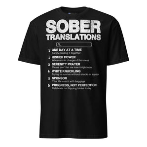 Sober Translations – Funny Recovery Essential Tee - Black / S | Sobervation