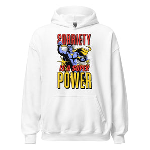 Sobriety is a Superpower Hoodie – Superhero Recovery Apparel - White / S | Sobervation
