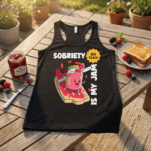Sobriety Is My Jam Women's Racerback Tank - Fun Recovery Statement Apparel - Vintage Black / XS | Sobervation