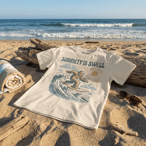 Sobriety Is Swell Essential Tee | Bigfoot Surfing Recovery T-Shirt | Sobervation - S Graphic Print T Shirt - Sobervation