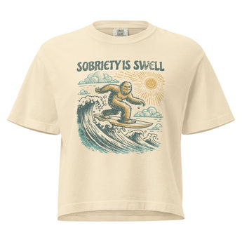 Sobriety Is Swell – Women’s Boxy Tee | Vintage Surf-Inspired Sober Style - Ivory / S | Sobervation