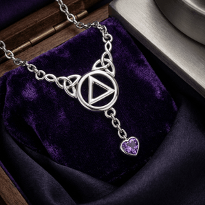 Sobriety Symbol Heart Necklace – Sterling Silver Recovery Jewelry TNC557 - Genuine Amethyst Necklace - Sobervation
