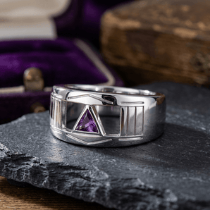 Sterling Silver Modern Recovery Ring - Inlaid Sobriety Symbol Jewelry TRI1928 - Genuine Amethyst Ring - Sobervation