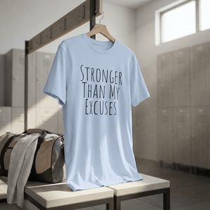 Stronger Than My Excuses Essential Tee – Accountability Recovery Apparel - Light Blue Graphic Print T Shirt - Sobervation