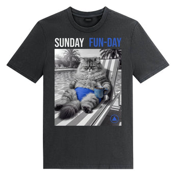 Sunday Fun Day - Poolside Coffee Cat Unisex Garment Dyed Creator 2.0 Vintage T-Shirt - G. Dyed Black Rock Garment Dyed Creator 2.0 Vintage T-Shirt - Sobervation
