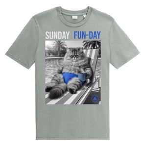 Sunday Fun Day - Poolside Coffee Cat Unisex Garment Dyed Creator 2.0 Vintage T-Shirt - G. Dyed Misty Grey / S | Sobervation