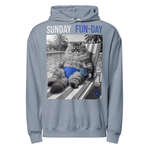 Sunday Fun Day - Poolside Coffee Cat Unisex garment-dyed lightweight hoodie - Blue Jean / S | Sobervation