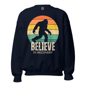 Unisex Sweatshirt – Believe in Recovery Bigfoot Graphic - Navy / S | Sobervation