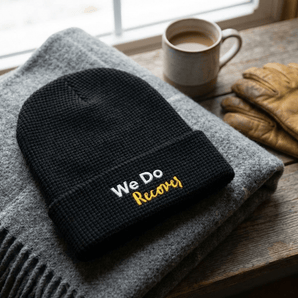 We Do Recover - Embroidered Waffle Beanie | Recovery Headwear - Black Waffle Beanie - Sobervation