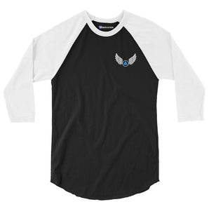 Wings of Recovery Embroidered Raglan Shirt | Unisex 3/4 Sleeve - Black/White / M | Sobervation