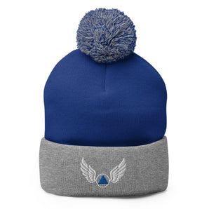 Wings of Recovery – Pom-Pom Beanie - Royal/ Heather Grey | Sobervation