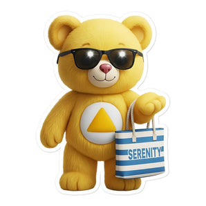 Yellow Serenity Cub Sticker – Beach Day Edition – Bubble-Free Kiss-Cut Sticker - 5.5″×5.5″ | Sobervation