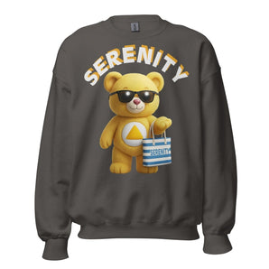 Yellow Serenity Cub Sweatshirt – Beach Day Bear – Unisex Sober Recovery Apparel - Charcoal / S | Sobervation