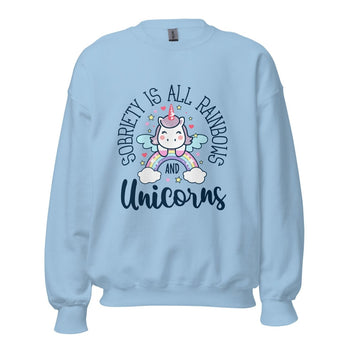 Sobriety Is All Rainbows and Unicorns - Graphic Crewneck Sweatshirt - Light Blue / S | Sobervation